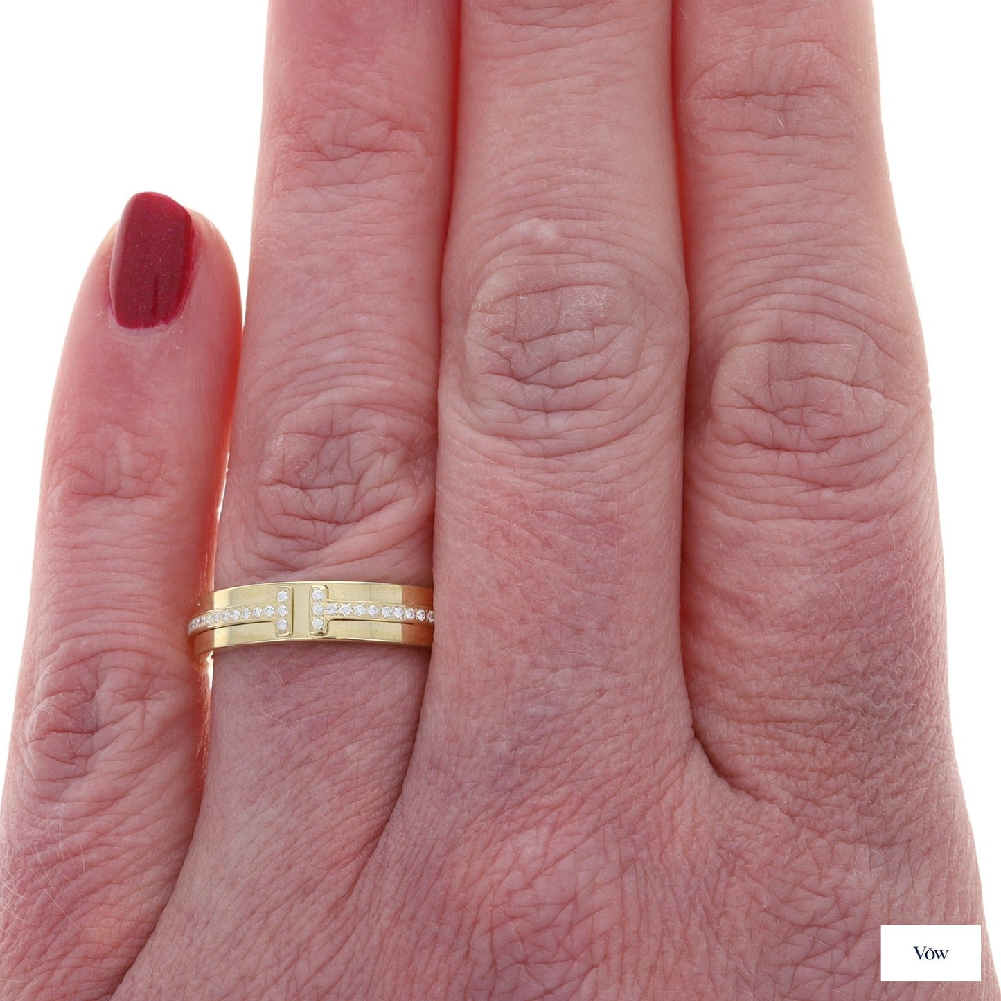 Tiffany & Co. T Narrow Band — 0.13ct Round Diamond, 18k Yellow Gold — Authentic Pre-Owned