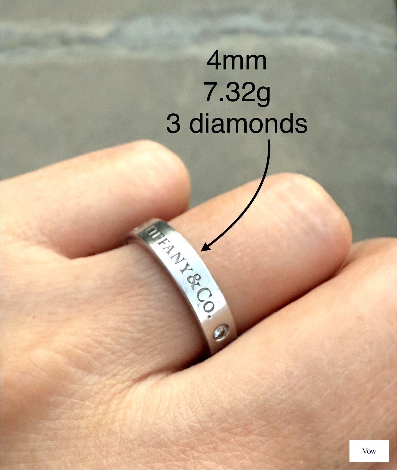 Tiffany & Co. Platinum Logo Band Ring — 3 Diamonds, Size 5.75 — Authentic Pre-Owned