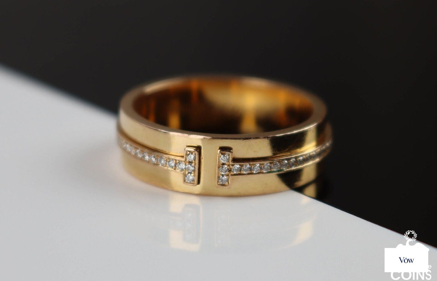 Tiffany & Co. Wide T Band — 0.12ct Yellow Gold Ring — Authentic Pre-Owned