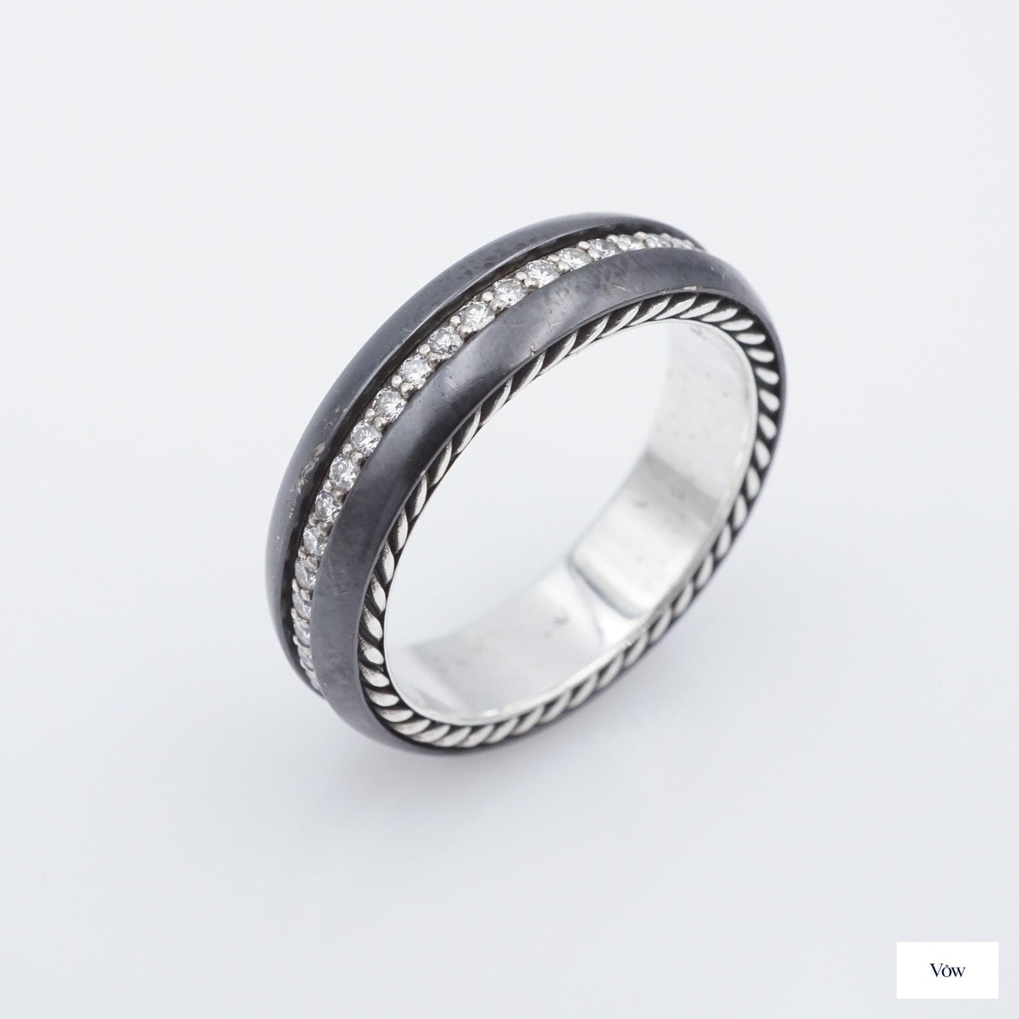 David Yurman Streamline Diamond Ring — Sterling Silver & Titanium — Authentic Pre-Owned