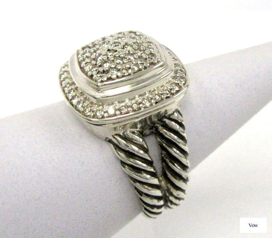 David Yurman Diamond Split Shank Ring — Sterling Silver — Authentic Pre-Owned