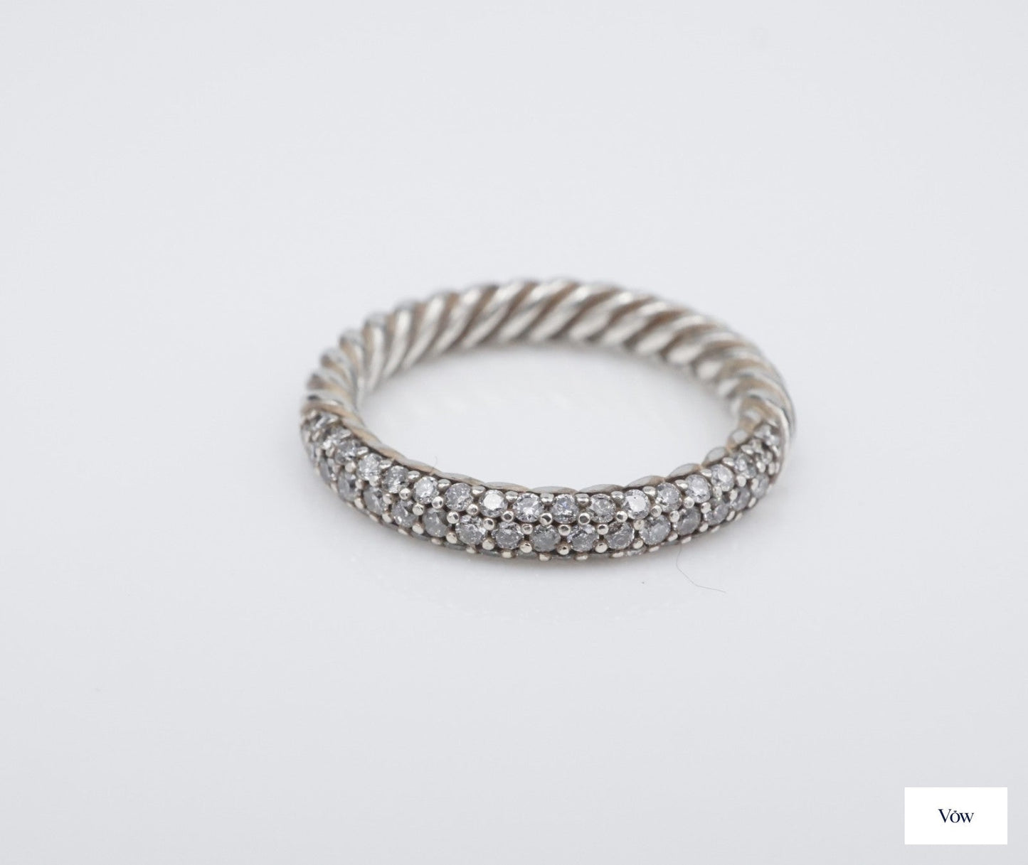 David Yurman Petite Pave Stack Ring — Champagne Diamonds, Sterling Silver — Authentic Pre-Owned