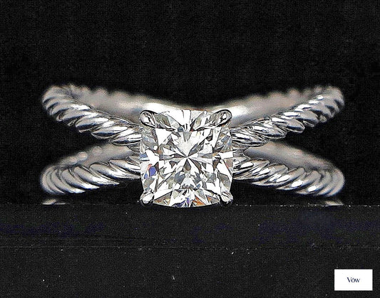 David Yurman Crossover Platinum Ring — 1.10ct Cushion Diamond — Authentic Pre-Owned