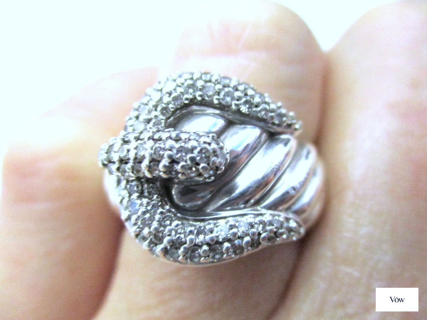 David Yurman Diamond Buckle Ring — Sterling Silver, Size 6 — Authentic Pre-Owned
