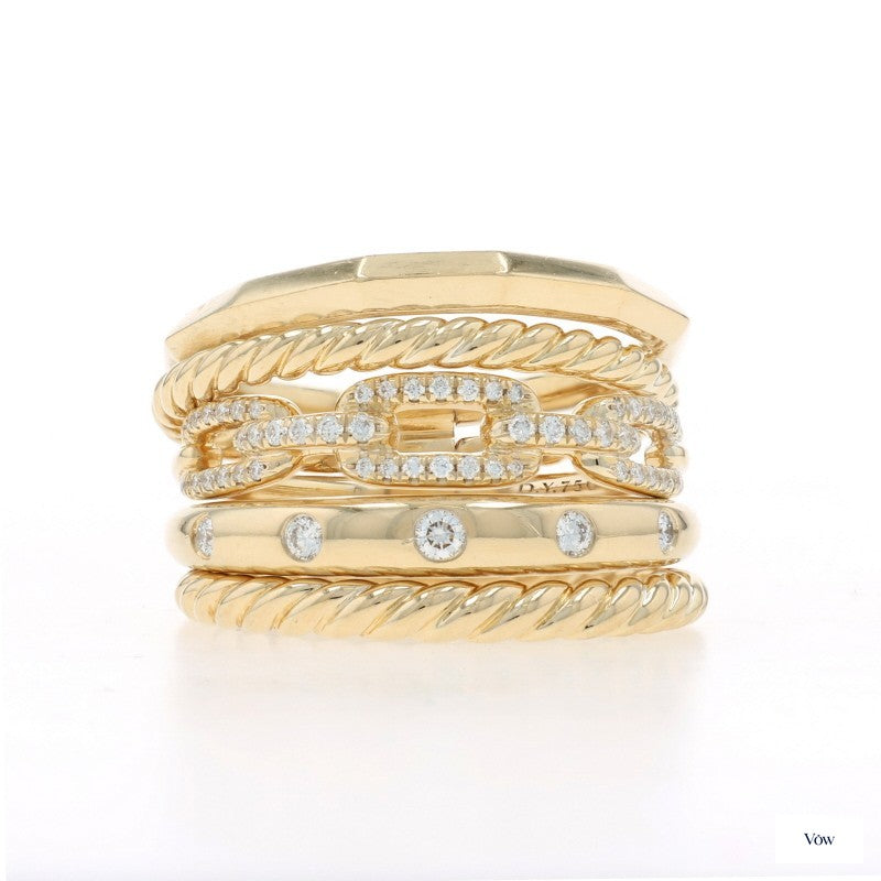 David Yurman Stax Diamond Band — 0.25ct Round, 18k Yellow Gold — Authentic Pre-Owned