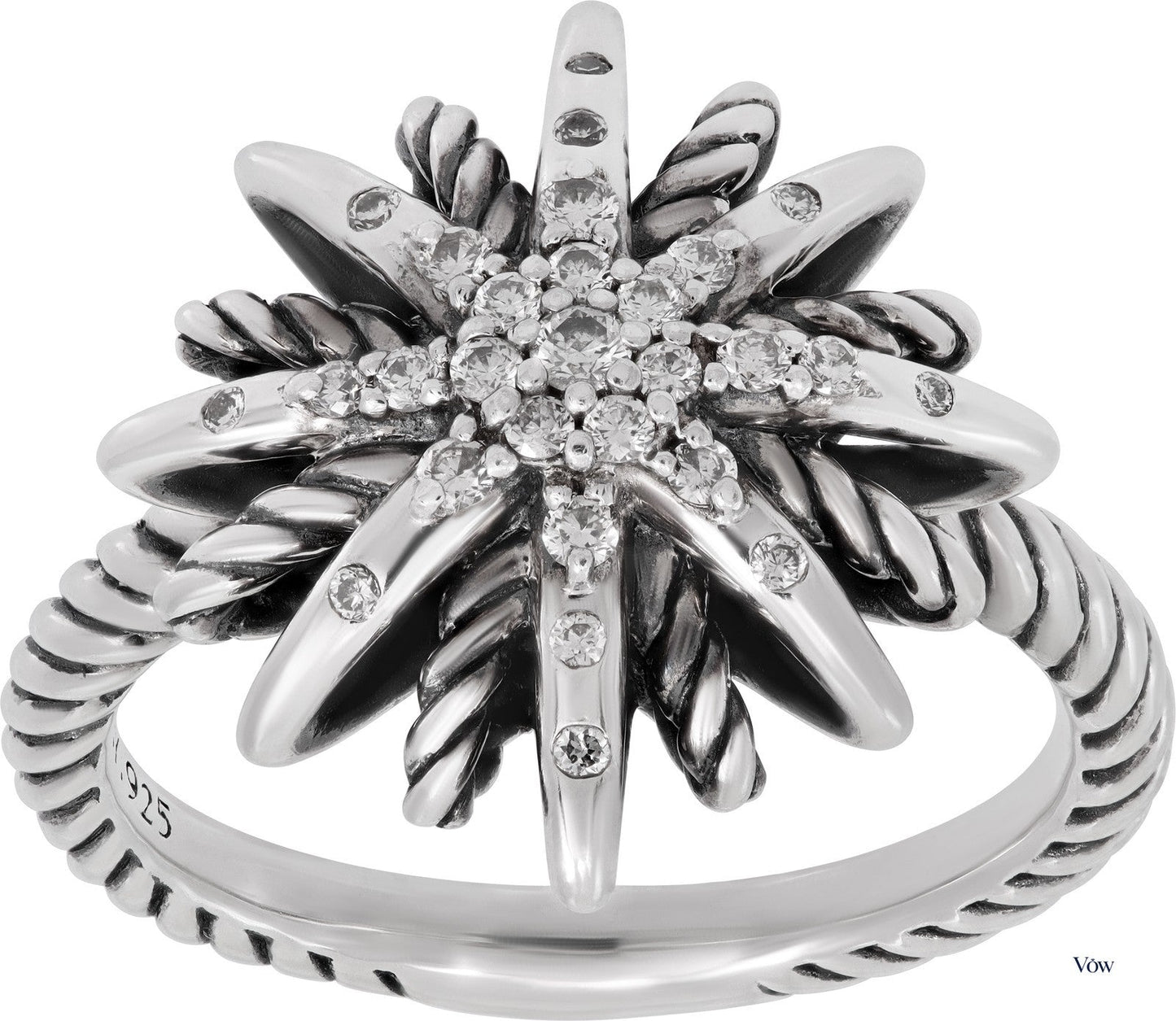 David Yurman Starburst Ring — Sterling Silver with Diamonds — Authentic Pre-Owned