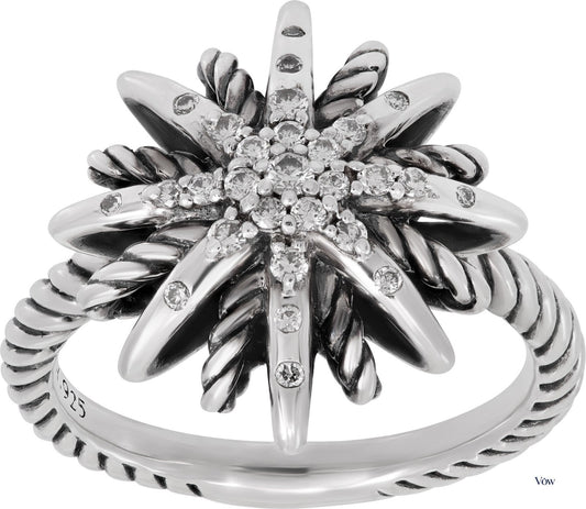 David Yurman Starburst Ring — Sterling Silver with Diamonds — Authentic Pre-Owned
