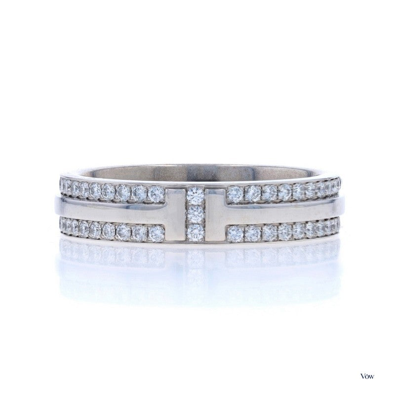 Tiffany & Co. T Narrow Pave Diamond Band — 0.45ct Round, 18k White Gold — Authentic Pre-Owned