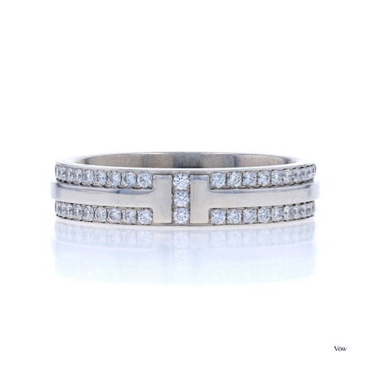 Tiffany & Co. T Narrow Pave Diamond Band — 0.45ct Round, 18k White Gold — Authentic Pre-Owned