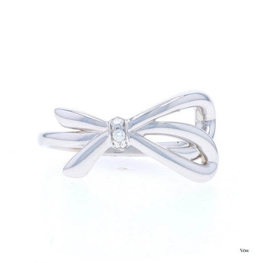 Tiffany & Co. Bow Diamond Band — 0.08ct Round Brilliant, 18k White Gold — Authentic Pre-Owned