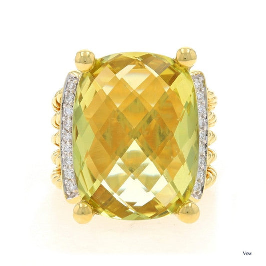 David Yurman Lemon Quartz Cocktail Ring — 20.00ct Cushion, 18k Gold — Authentic Pre-Owned
