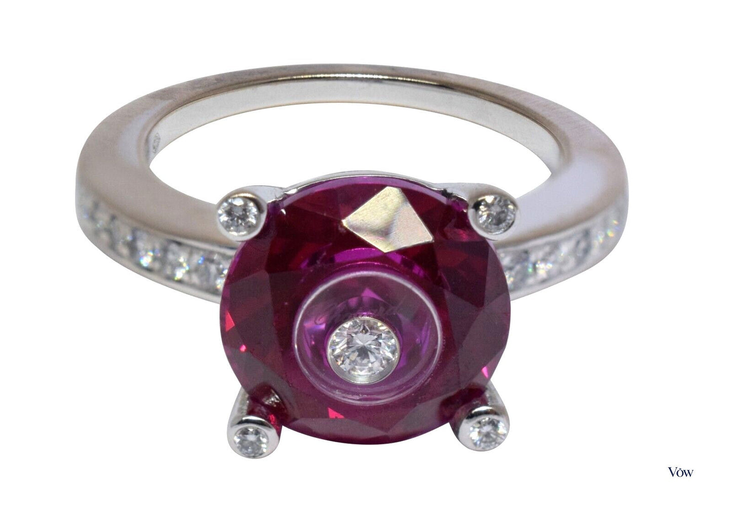 Chopard So Happy Diamond & Red Stone Ring — 18K White Gold — Authentic Pre-Owned