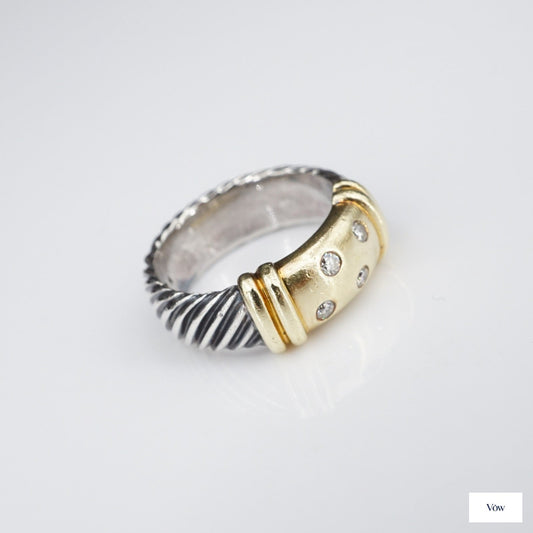 David Yurman Metro Ring — Natural Diamonds, 14k Yellow Gold & Sterling Silver — Authentic Pre-Owned