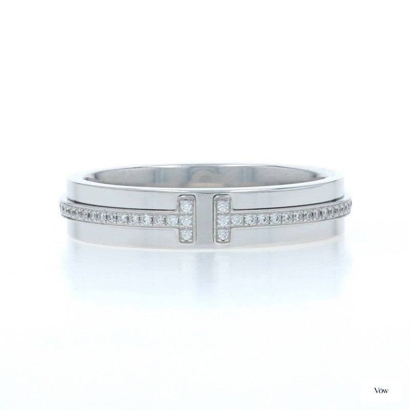 Tiffany & Co. T Narrow Diamond Band — 0.13ct Round, 18k White Gold — Authentic Pre-Owned