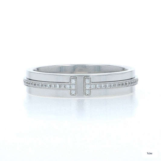 Tiffany & Co. T Narrow Diamond Band — 0.13ct Round, 18k White Gold — Authentic Pre-Owned