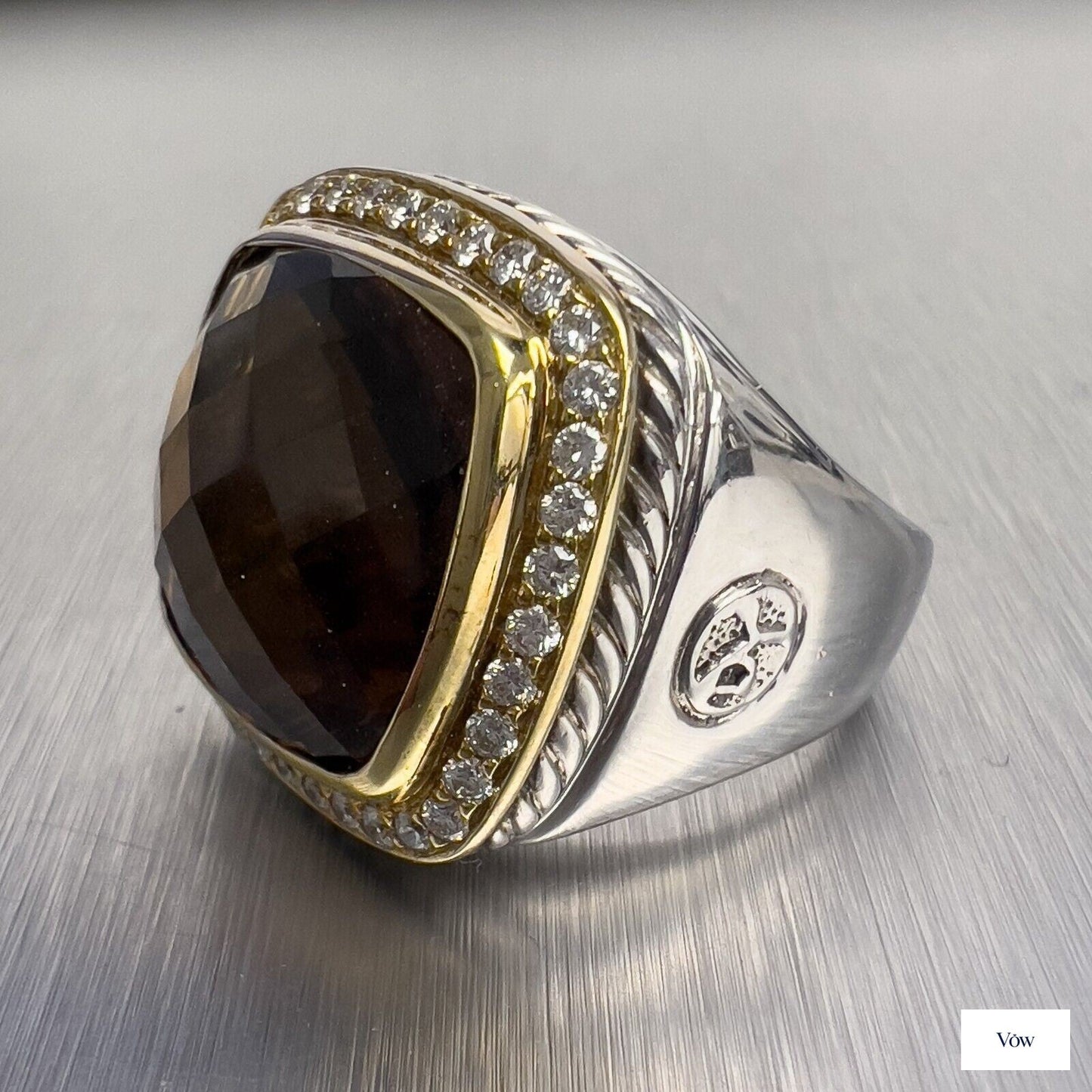 David Yurman Albion Ring — Smoky Topaz & Diamond, Sterling Silver & 18k Gold — Authentic Pre-Owned