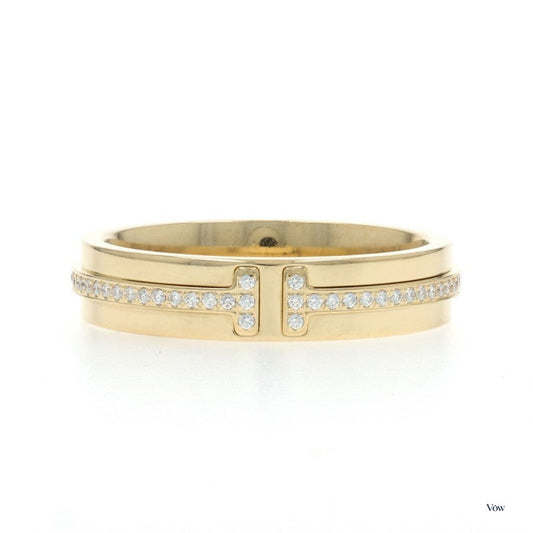 Tiffany & Co. T Narrow Band — 0.13ct Round Diamond, 18k Yellow Gold — Authentic Pre-Owned