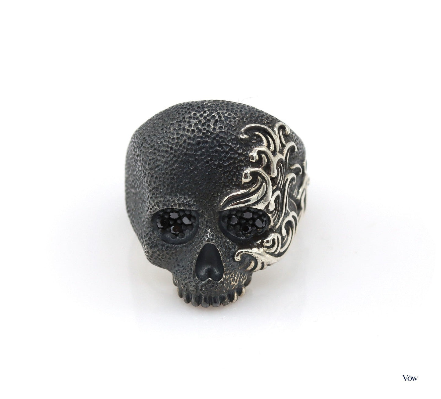 David Yurman Waves Skull Ring — Black Diamond Pavé, Sterling Silver — Authentic Pre-Owned