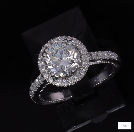 Verragio Platinum Halo Diamond Ring — 1.43-1.58ct Round — Authentic Pre-Owned
