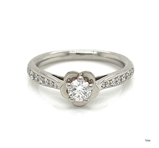 Chanel Camellia Diamond Ring — 0.25ct Round, Platinum — Authentic Pre-Owned