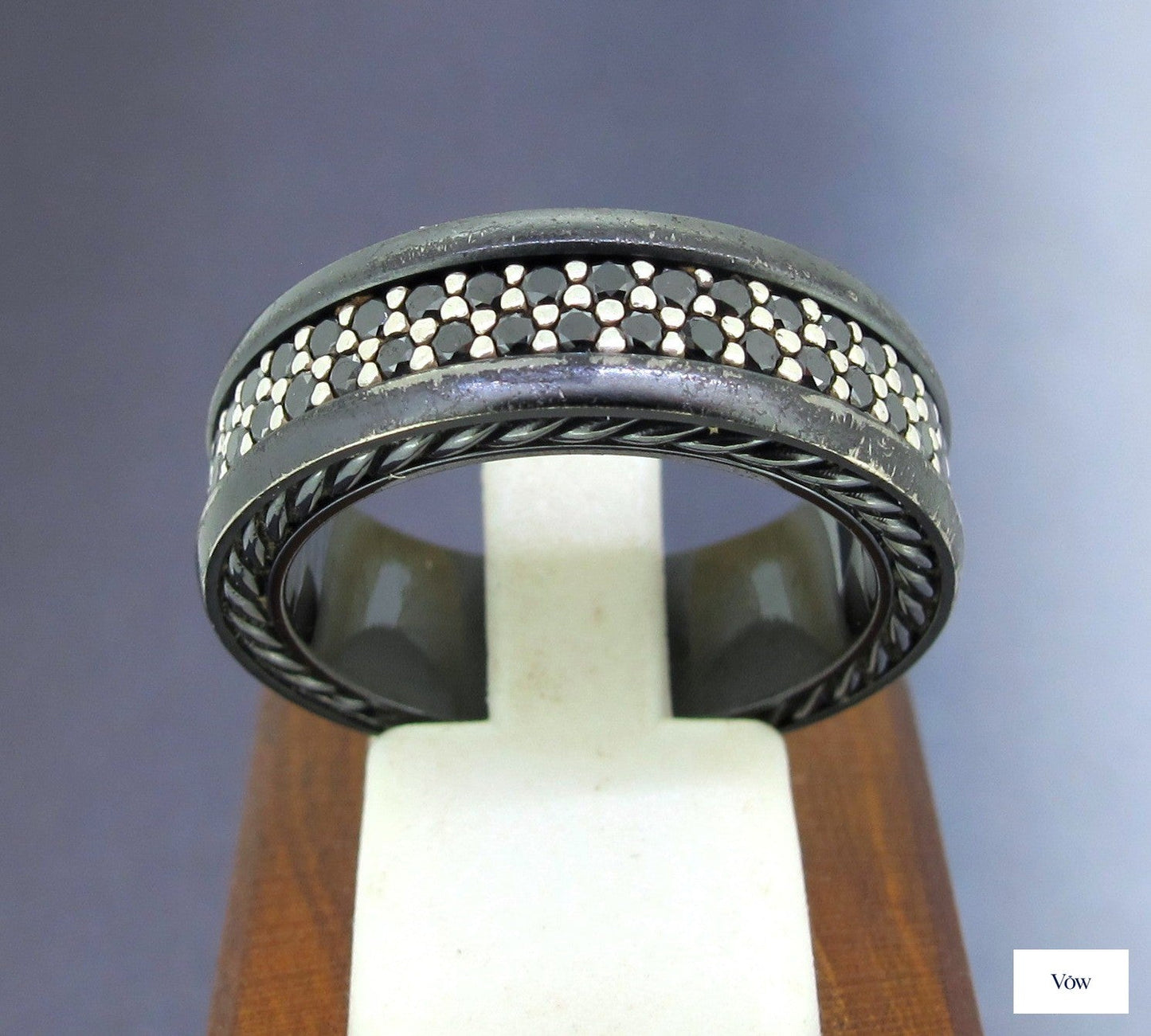 David Yurman Two Row Black Diamond Band — Sterling Silver & Titanium — Authentic Pre-Owned