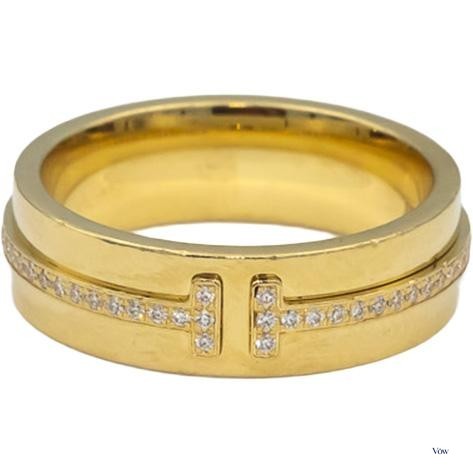 Tiffany & Co. T Ring — 0.13ct Round Diamond, 18k Yellow Gold — Authentic Pre-Owned