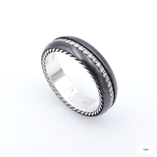 David Yurman Streamline Diamond Ring — Sterling Silver & Titanium — Authentic Pre-Owned