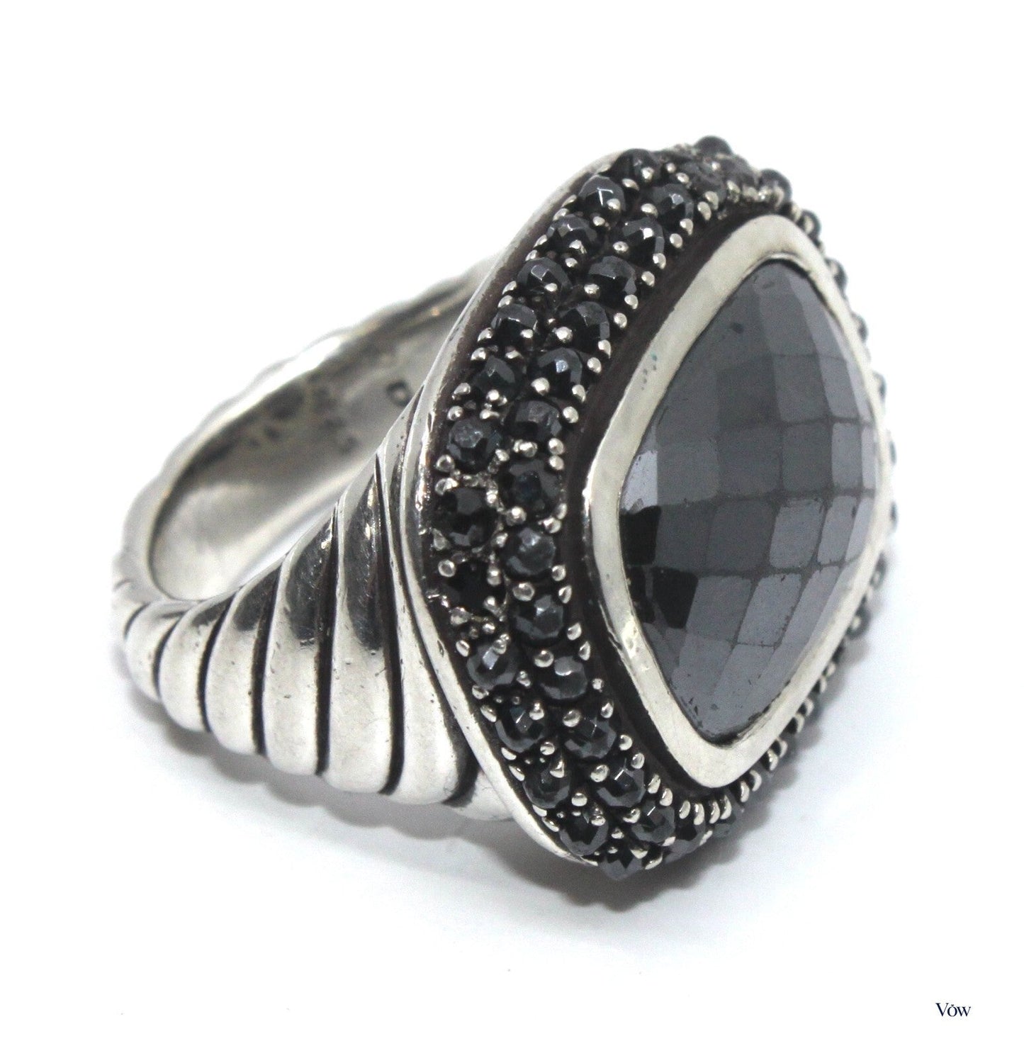 David Yurman Ostera Ring — Hematite & Black Diamond, Sterling Silver — Authentic Pre-Owned
