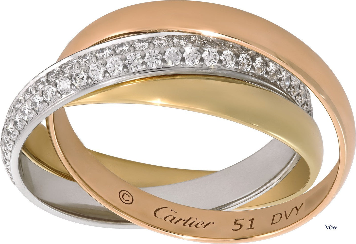 Cartier Trinity Ring — 18k Gold Diamond Pavé, Size 5.5 — Authentic Pre-Owned