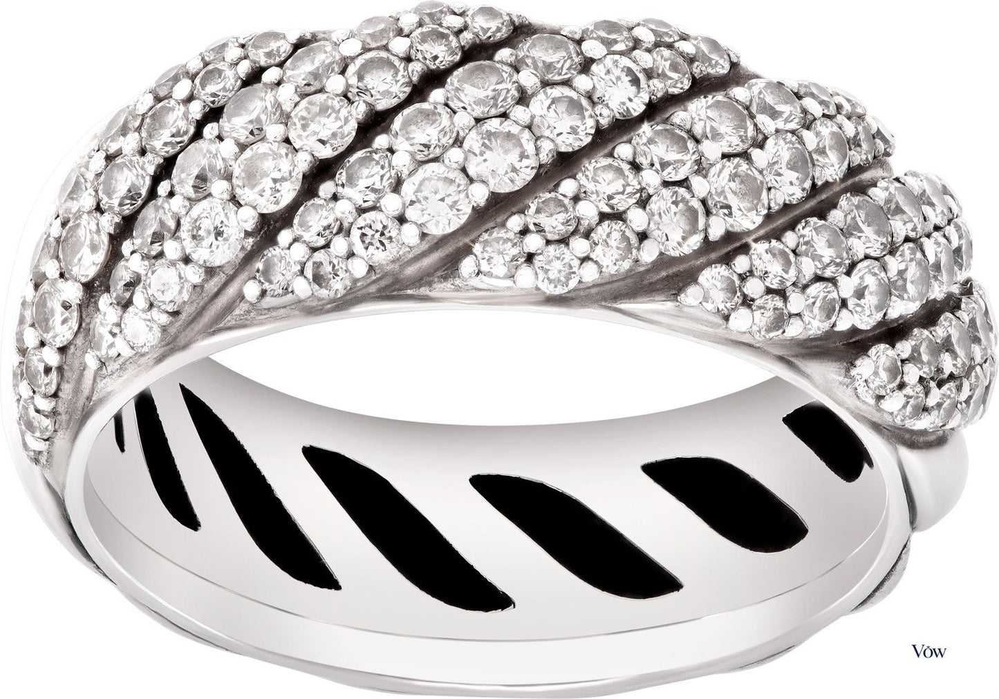 David Yurman Cable Ring — Sterling Silver with Diamonds, Size 6.75 — Authentic Pre-Owned