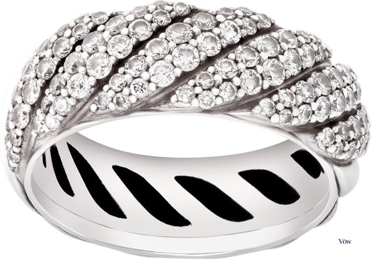 David Yurman Cable Ring — Sterling Silver with Diamonds, Size 6.75 — Authentic Pre-Owned