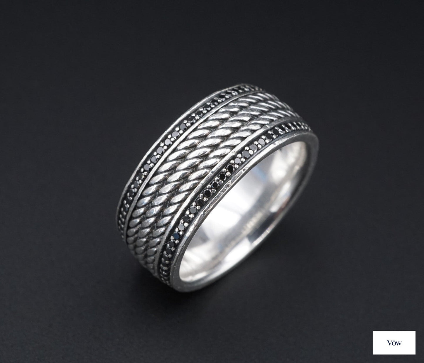 David Yurman Sterling Silver Ring — Black Diamond Statement — Authentic Pre-Owned