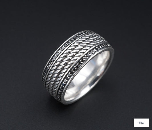 David Yurman Sterling Silver Ring — Black Diamond Statement — Authentic Pre-Owned