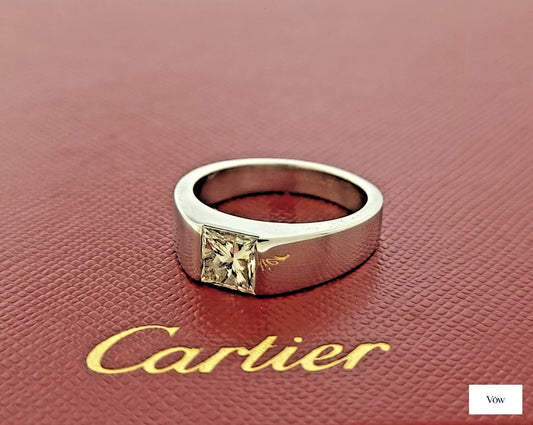 Cartier Tank Ring — 1.05ct Princess Cut Diamond, 18K White Gold — Authentic Pre-Owned