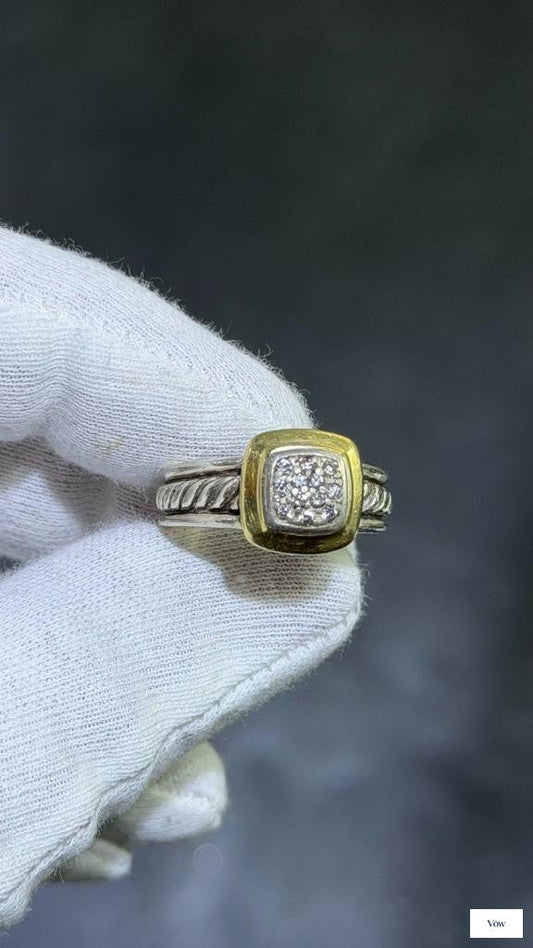 David Yurman Vintage Diamond Ring — Two-Tone Gold, Size 8 — Authentic Pre-Owned