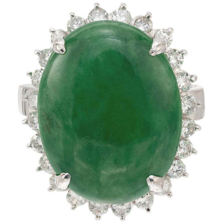 8.95ct Oval Jadeite Jade Diamond Halo Cocktail Ring — GIA Certified, 18k White Gold
