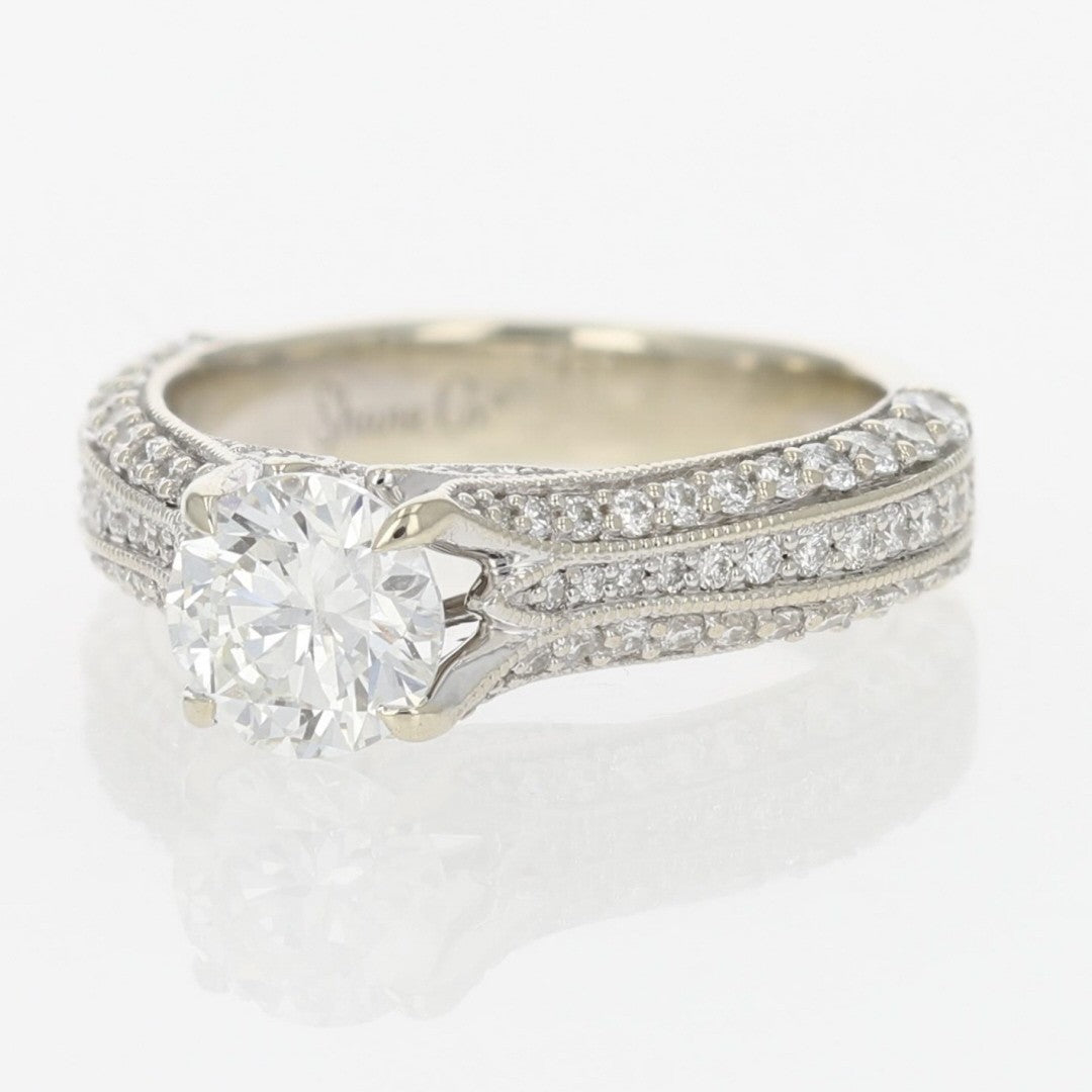 1.01ct Round Brilliant Diamond Solitaire with Accents Ring — GIA Certified, 14k White Gold