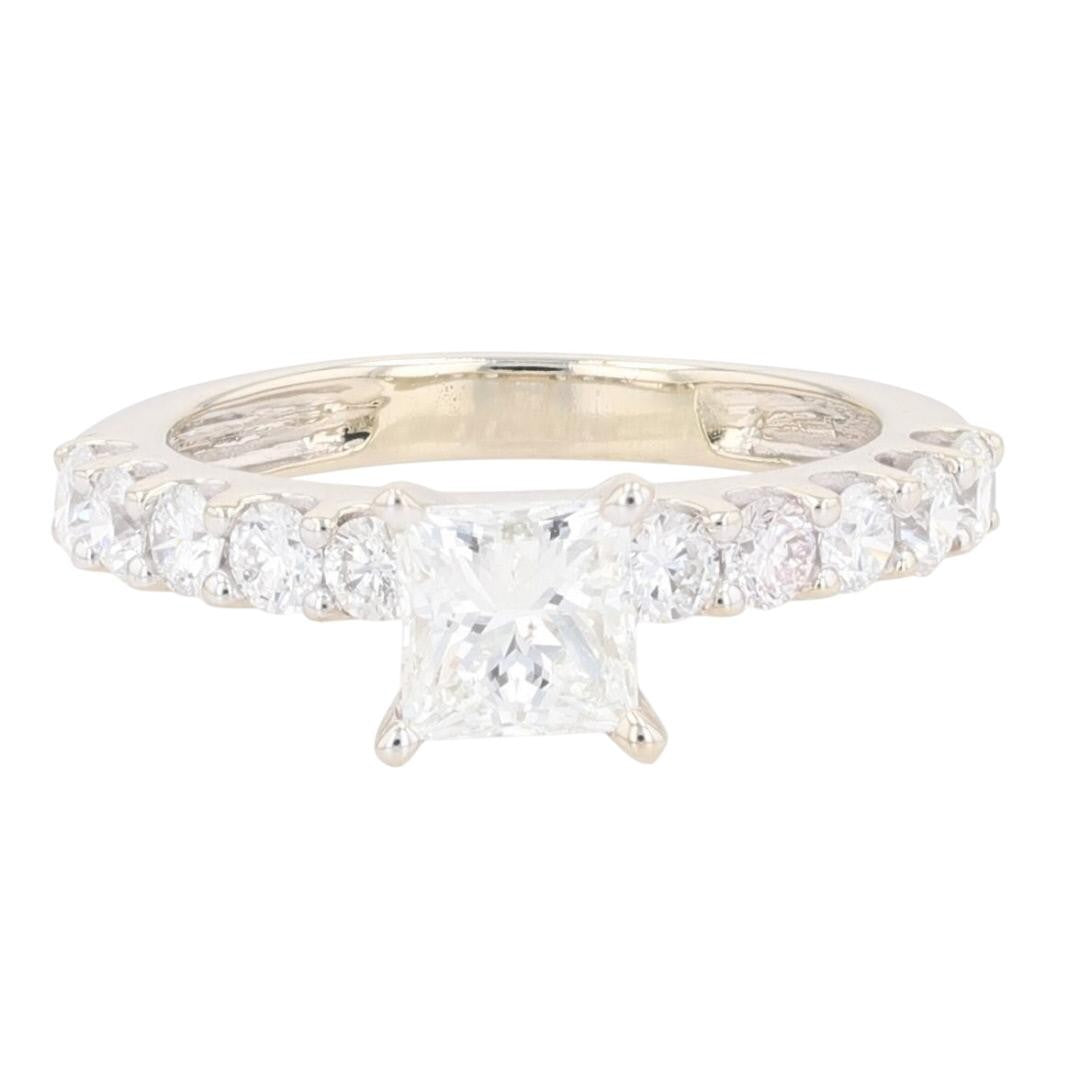 1.00ct Princess Diamond Solitaire with Accents Engagement Ring — GIA Certified, 14k White Gold