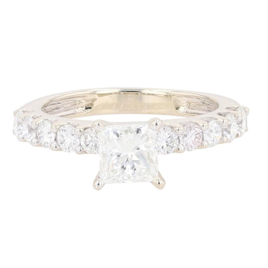 1.00ct Princess Diamond Solitaire with Accents Engagement Ring — GIA Certified, 14k White Gold