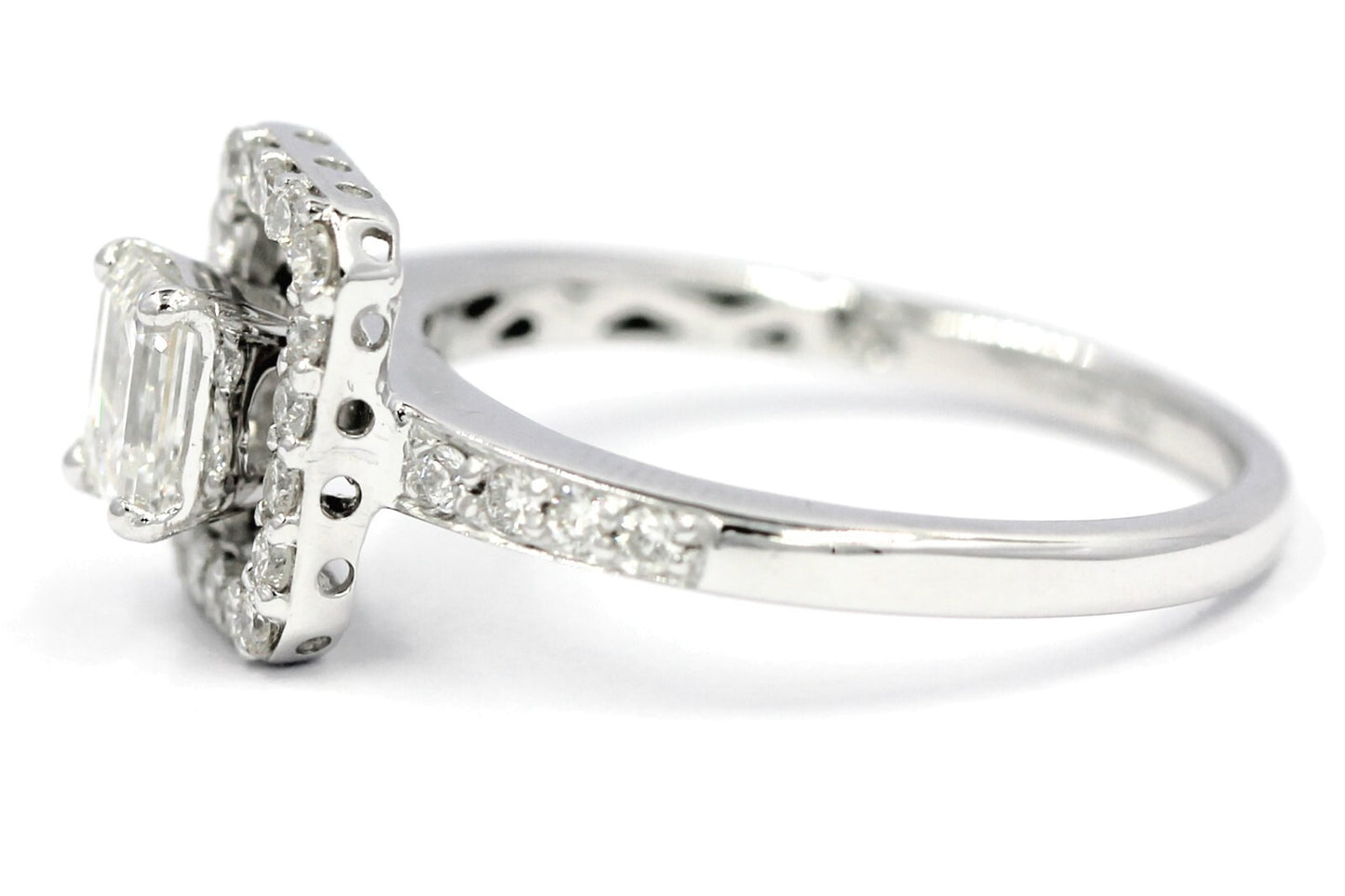 0.53ct Emerald Cut Diamond Halo Engagement Ring — GIA Certified, 14k White Gold