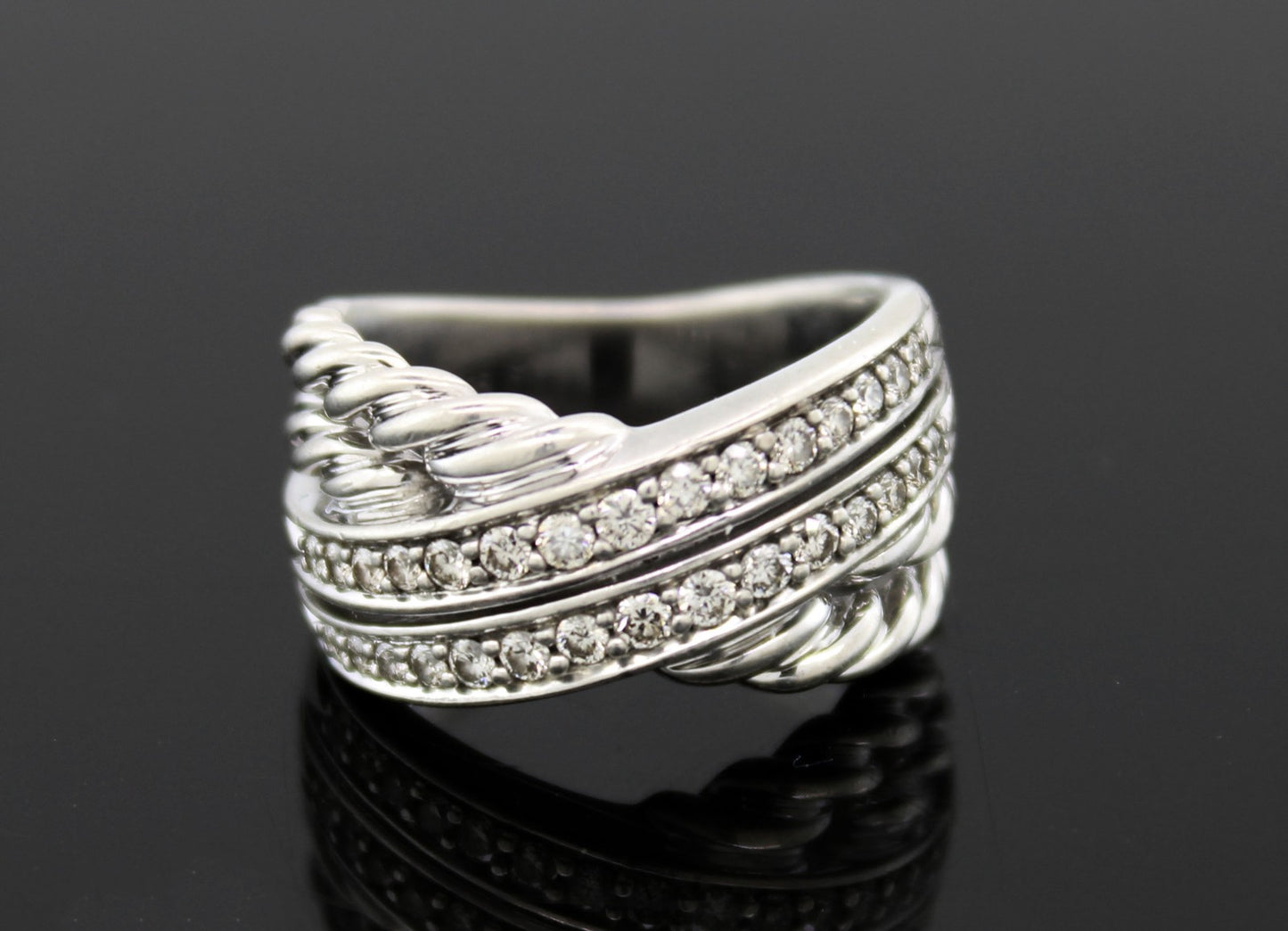 David Yurman Crossover Diamond Ring — Sterling Silver, Size 6.25 — Authentic Pre-Owned
