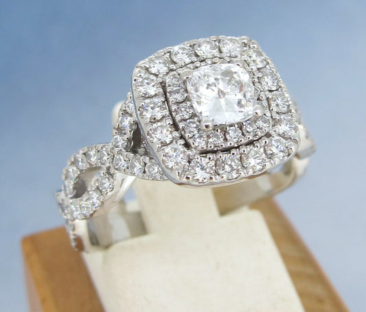 0.51ct Cushion Modified Brilliant Diamond Halo Engagement Ring — GIA Certified, 14k White Gold