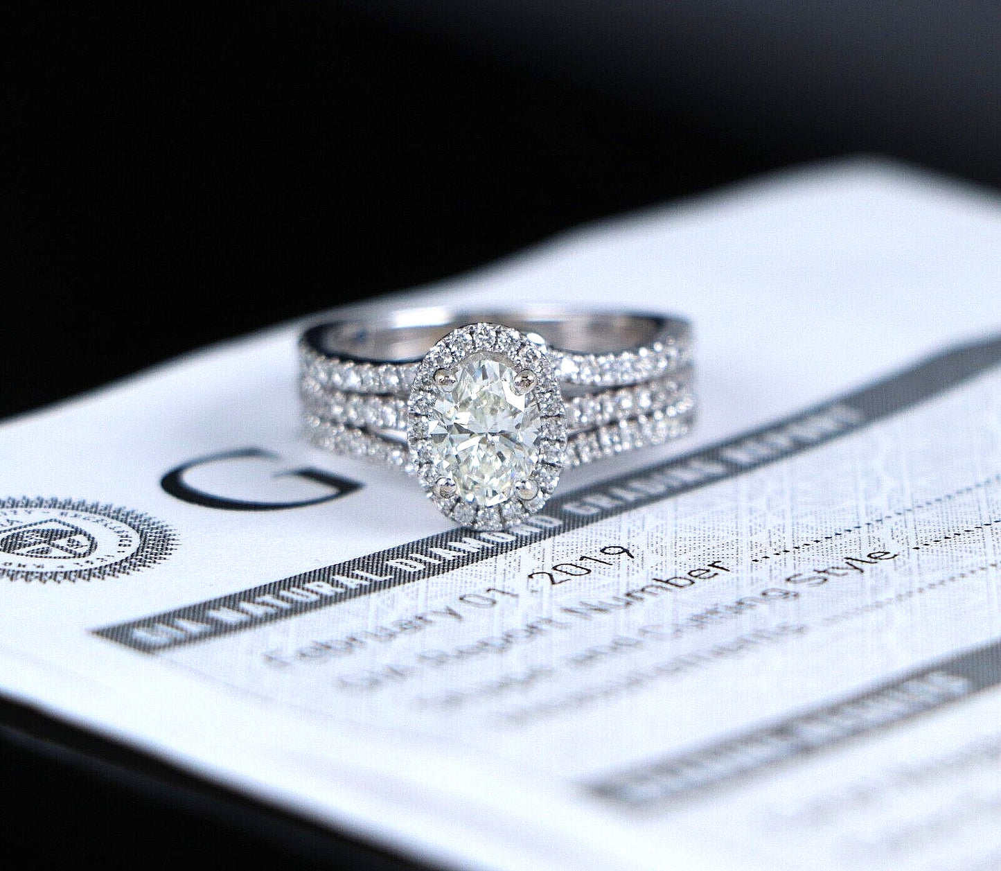 1.00ct Oval Brilliant Diamond Halo Engagement Ring — GIA Certified, 14k White Gold