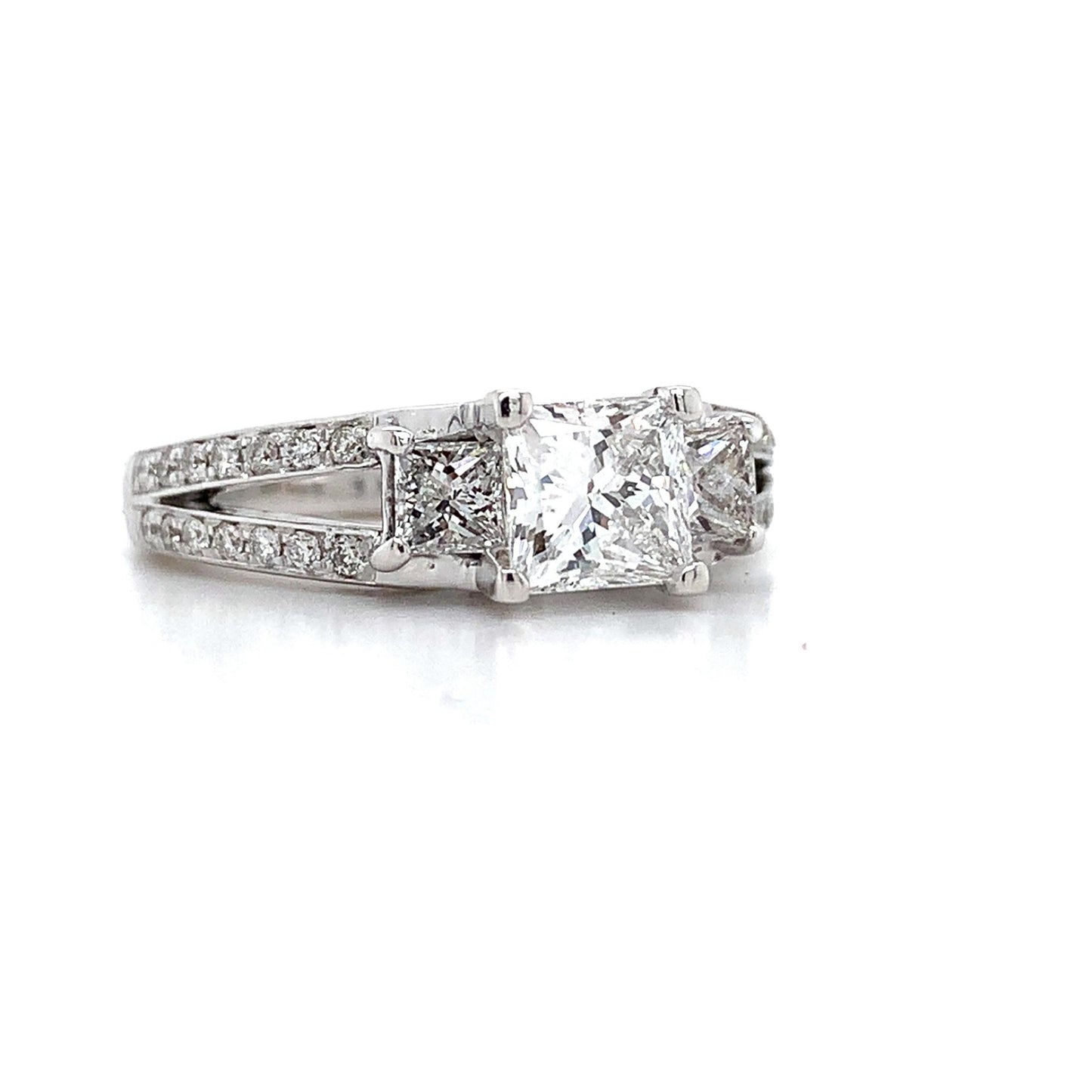 0.76ct Square Modified Brilliant Diamond Three-Stone Ring — GIA Certified, 14k White Gold