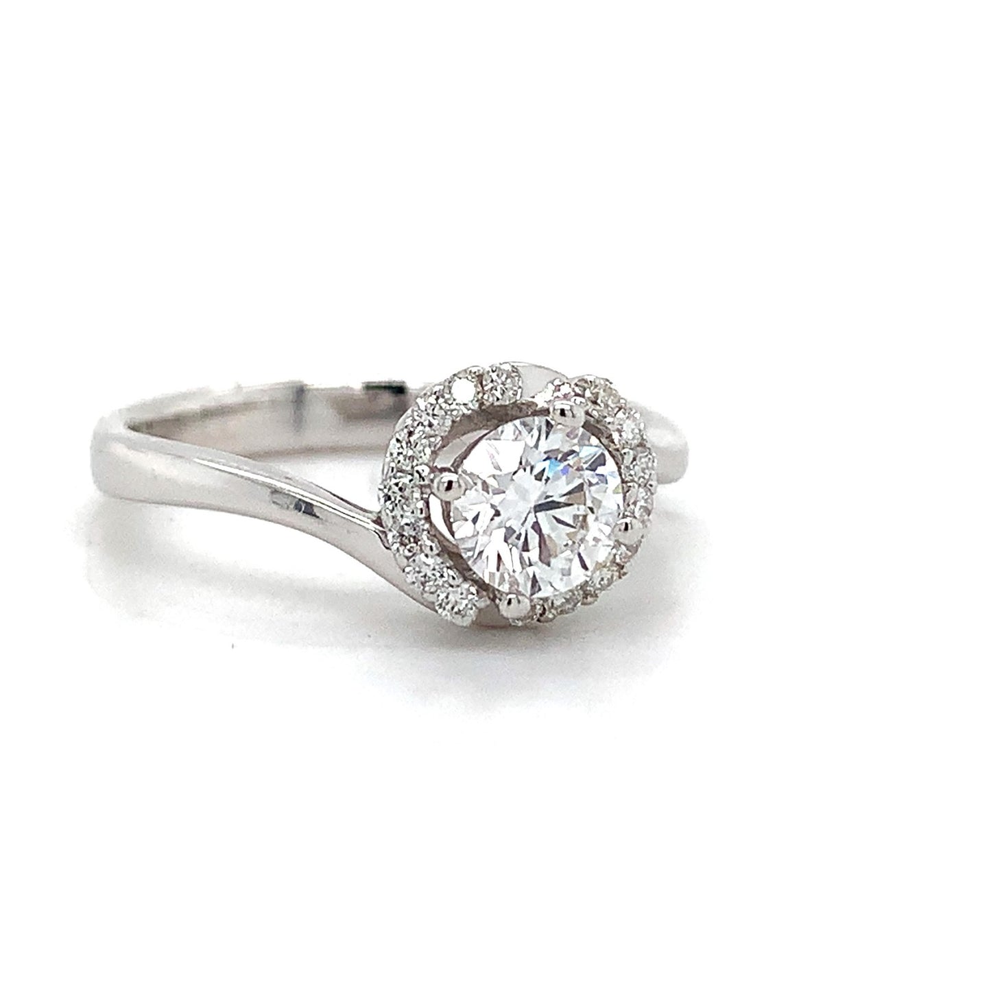 0.58ct Round Brilliant Diamond Halo Ring — GIA Certified, 18k White Gold