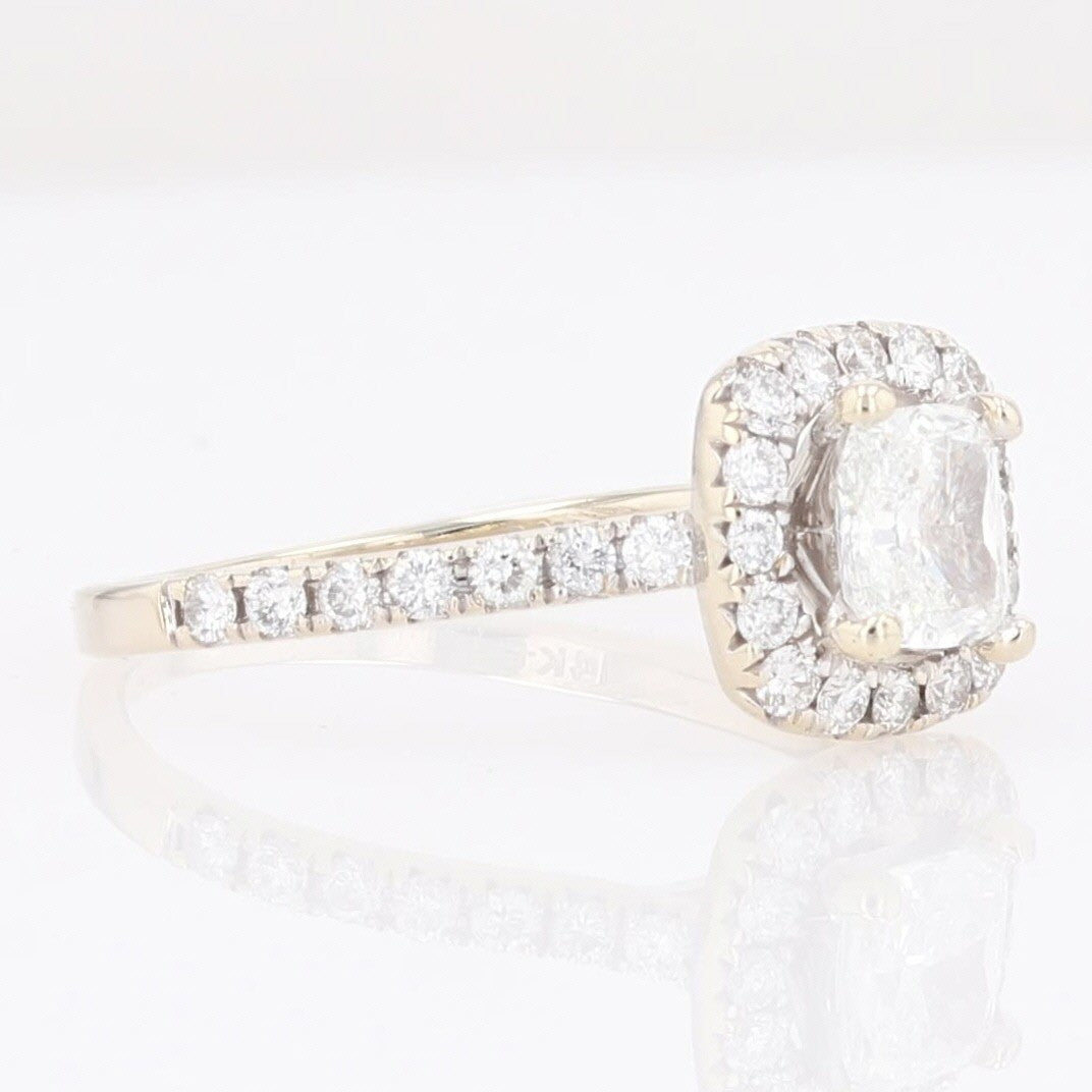 0.70ct Cushion Diamond Halo Engagement Ring — GIA Certified, 14k White Gold