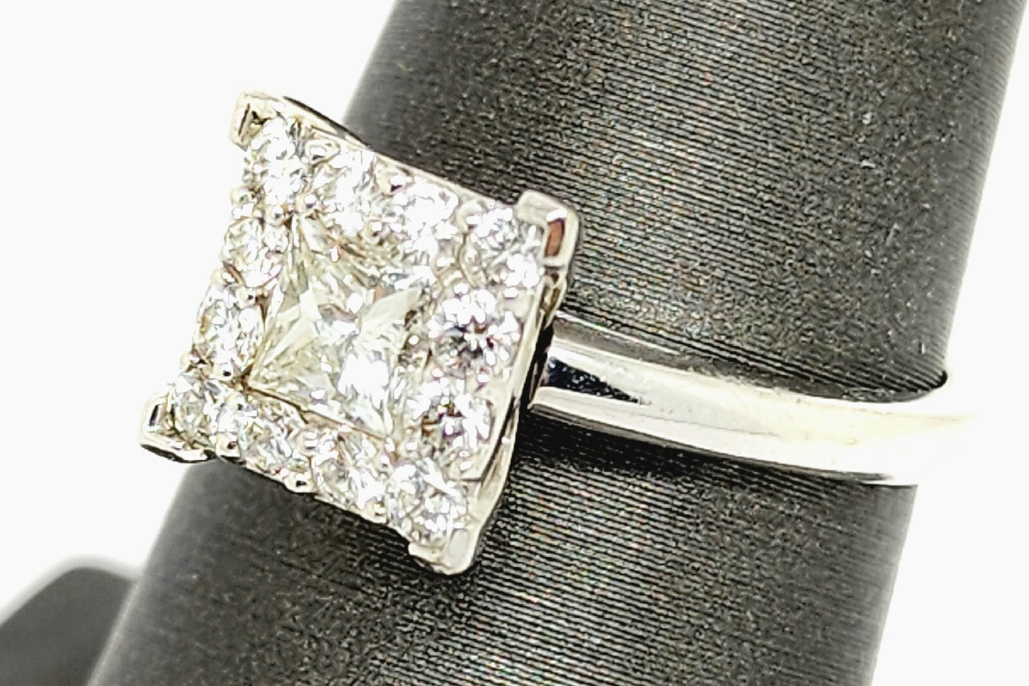 0.50ct Square Modified Brilliant Diamond Halo Ring — GIA Certified, 14k White Gold