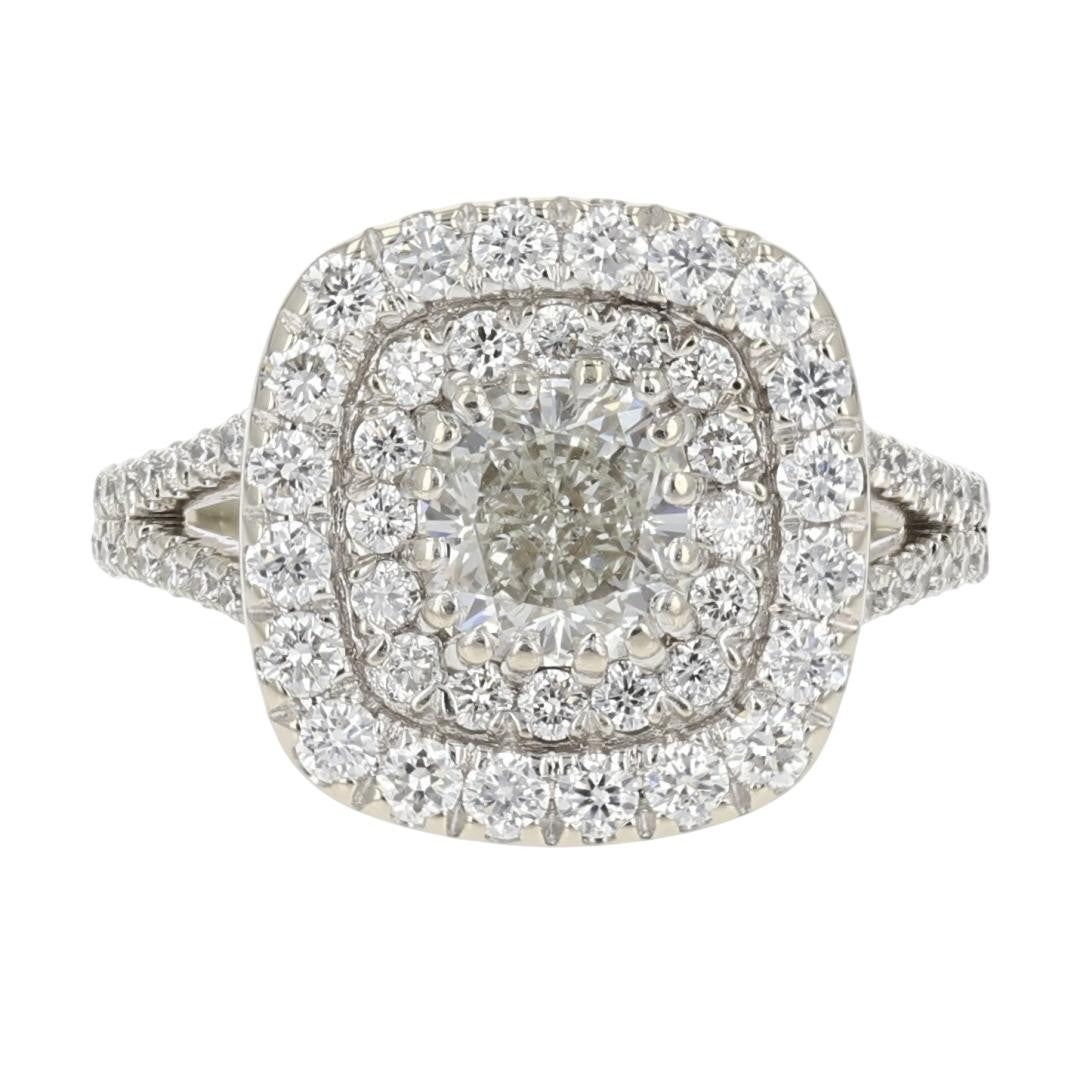 1.01ct Cushion Diamond Halo Engagement Ring — GIA Certified, 14k White Gold