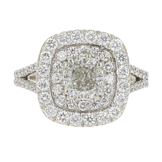 1.01ct Cushion Diamond Halo Engagement Ring — GIA Certified, 14k White Gold