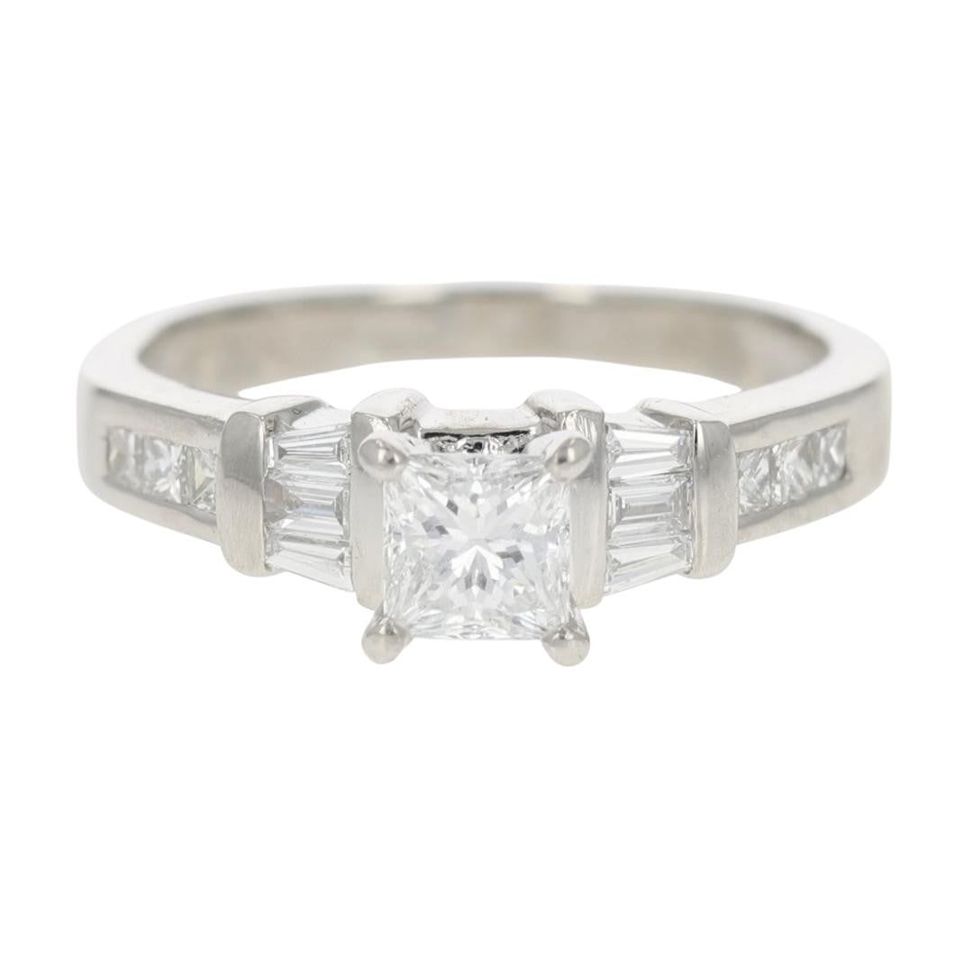 0.46ct Square Modified Brilliant Diamond Solitaire with Accents Ring — GIA Certified, Platinum